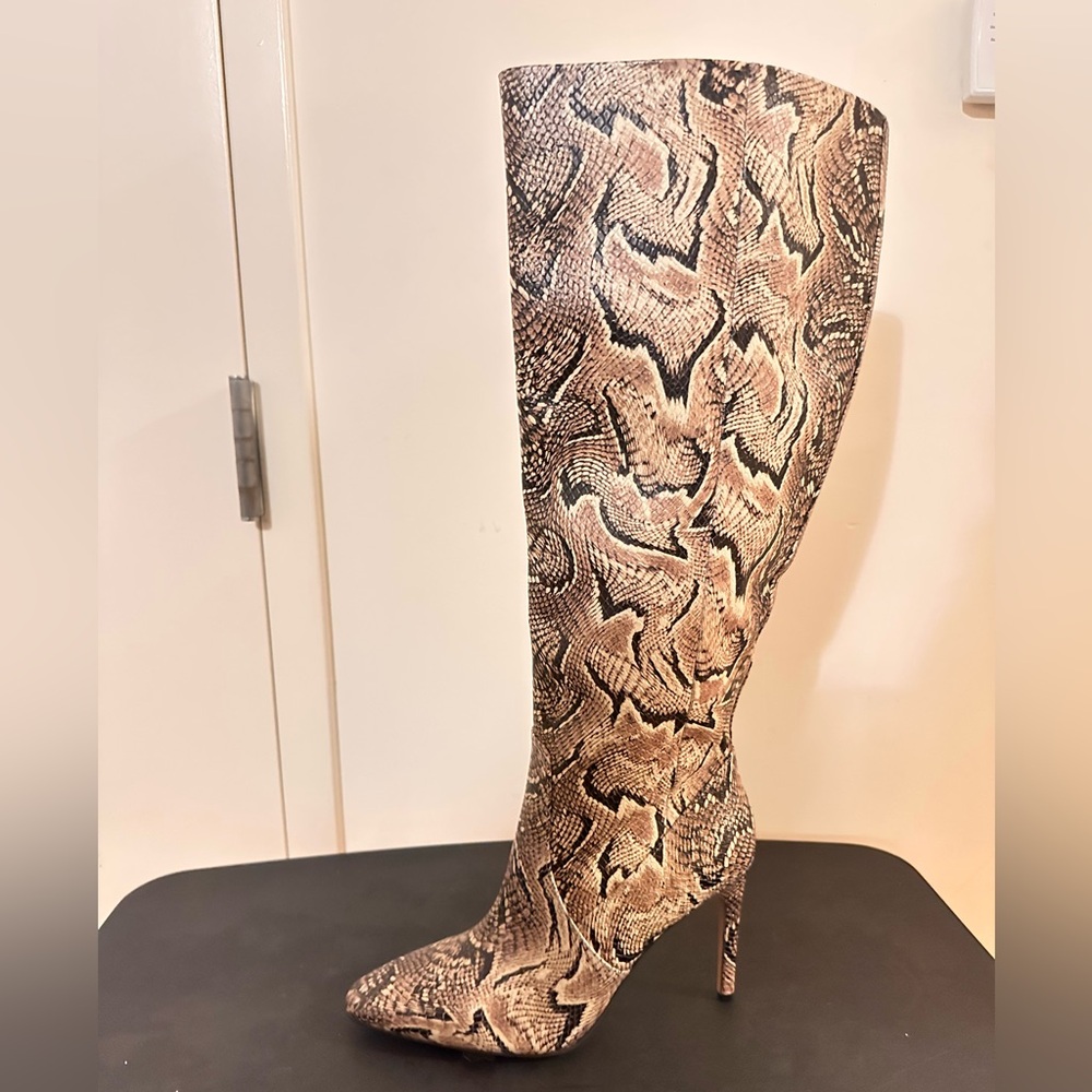 Vince Camuto Women's Snake Print Heeled Wide Calf Boots, Size 11